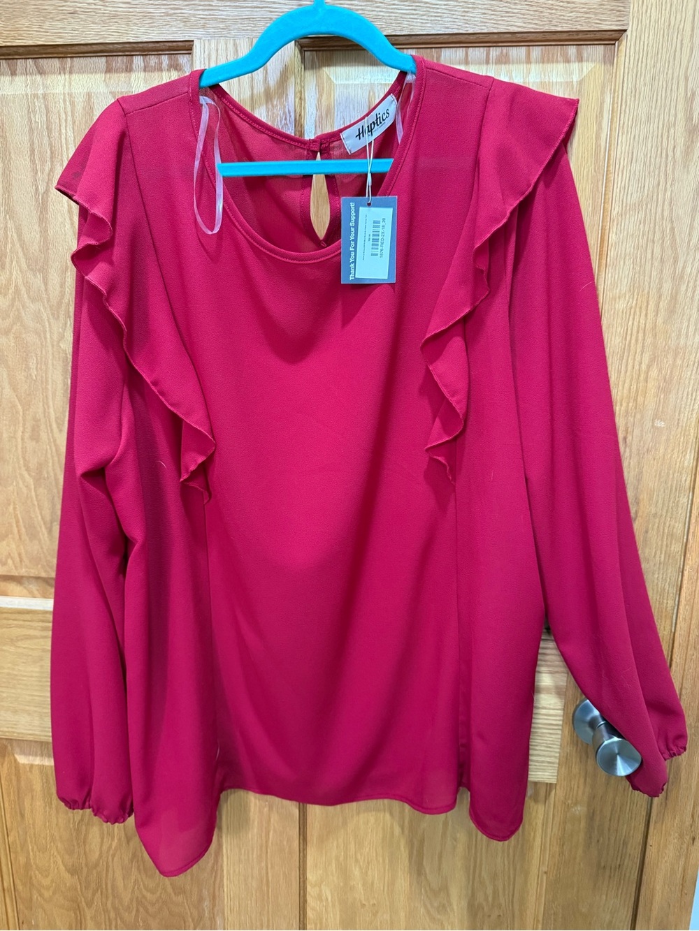 BNWT Haptics Red Ruffle Long-Sleeve Women's Blouse